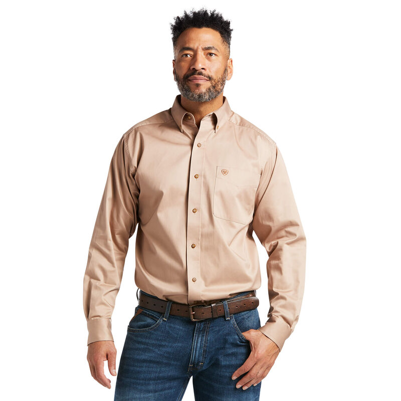 Camisas Ariat Solid Twill Classic Fit Kaki Hombre - Chile 359-GXPRBL